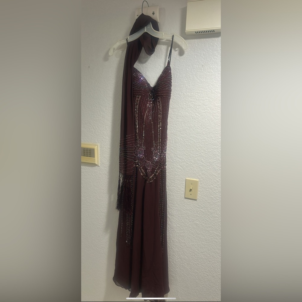 VINTAGE Sue Wong Burgundy Beaded Silk Gown